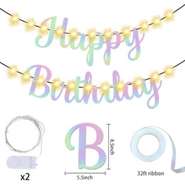 Happy Birthday Banner,10Ft Holographic Glitter Funny Letters Birthday Sign Party Decorations Supplies for Men Women Hanging Bunting Flag Garland Banners Yard Wall Door Backdrop Girls Boys Toddler Kids