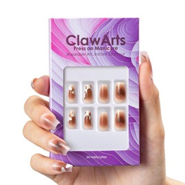 ClawArts Modern Medium Coffin Shape Leopard Print Press-On Nails with Heart Embellishments, Glossy Finish, No Liquid Glue or UV Light Required, Versatile for Office and Daily Wear, One Size Fits Most