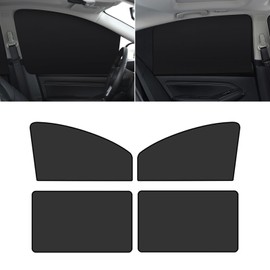 Flygun 4 PCS Car Side Window Sun Shade, 24.40In x 18.89In x 12.99In Front Window Sun Protection, 31.49In x 18.89In Rear Window Heat Insulation, Universal Foldable Breathable Gauze (Black)