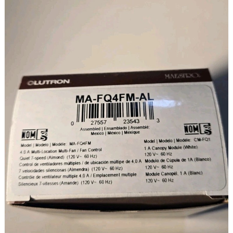 Lutron Maestro 7 Speed Fan Control MA-FQ4FM-AL 120V 4 A