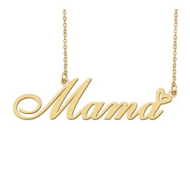 18k Gold Plated Mama Name Necklace Heart Charm Pendant Stainless Steel Graduation Jewelry for Womens Teens 16"