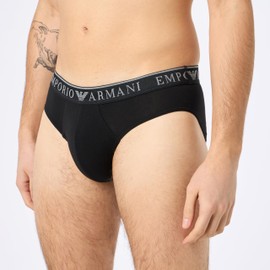 EMPORIO ARMANI Men's Briefs (Pack of 2), Medium Melange Grey/Black, M