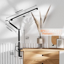 mlogiroa Led Desk Lamp with Clamp Adjustable Swing Arm Clip on Lamp with Timer 3 Color Temperature & 6 Brightnes Desk Lights for Home Office Bed Headboard (Black)