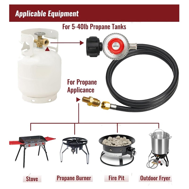 5FT High Pressure Propane Regulator Hose, 0-20PSI Adjustable Propane Tank
