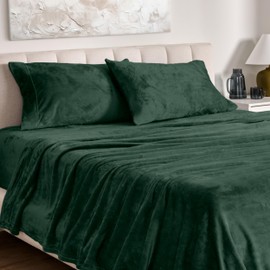 Bare Home Microplush Fleece Sheet Set - Twin Size - Ultra Soft Velvet - Cozy & Warm - Plush All-Season Comfort - Wrinkle Resistant - Deep Pocket Fit - Non-Pilling Sheets (Twin, Forest Green)
