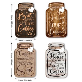 PH PandaHall 4pcs Wood Coffee Jar Sign, Wall Hanging Plaque for Farmhouse Love and Coffee Decor Vintage Coffee Bar Decor Board with Heart Pendant Sign for Home Shop Bar Cafe 6x3.5 inches