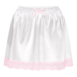 Satini Frilly Lace Sissy Ruffled Silky Satin Half Slip Petticoat Dolly Skirt (White, M)