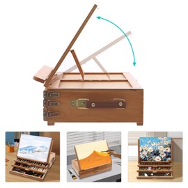 Wooden 3-Drawer Storage Box Easel,Adjustable Portable Tabletop Sketchbox Easel for Artist, Beginners and Professionals