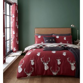 Catherine Lansfield Munro Stag Single Duvet Set, Red