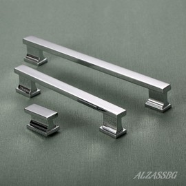 Alzassbg 10 Pack Polished Chrome Cabinet Pulls, 5 Inch(128mm) Hole Centers Kitchen Cabinet Handles for Cabinets and Drawers AL3061CP