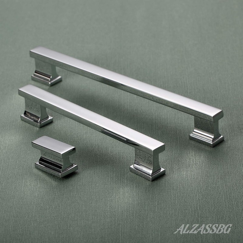 Alzassbg 10 Pack Polished Chrome Cabinet Pulls, 5 Inch(128mm) Hole