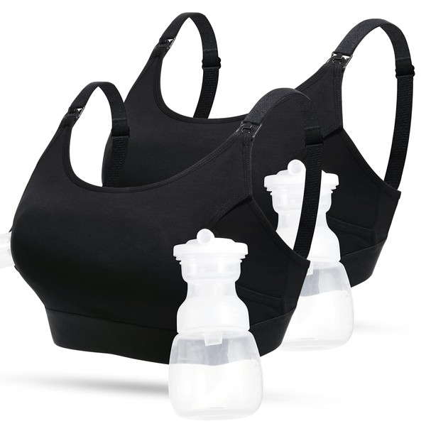 Lupantte Hands Free Pumping Bra for Women 2 Pack, Supportive Comfortable Breast Pump Bra with Pads, Breast Pump Bra Hands Free, Suitable for Medela, Spectra, Momcozy, etc. (X-Large)