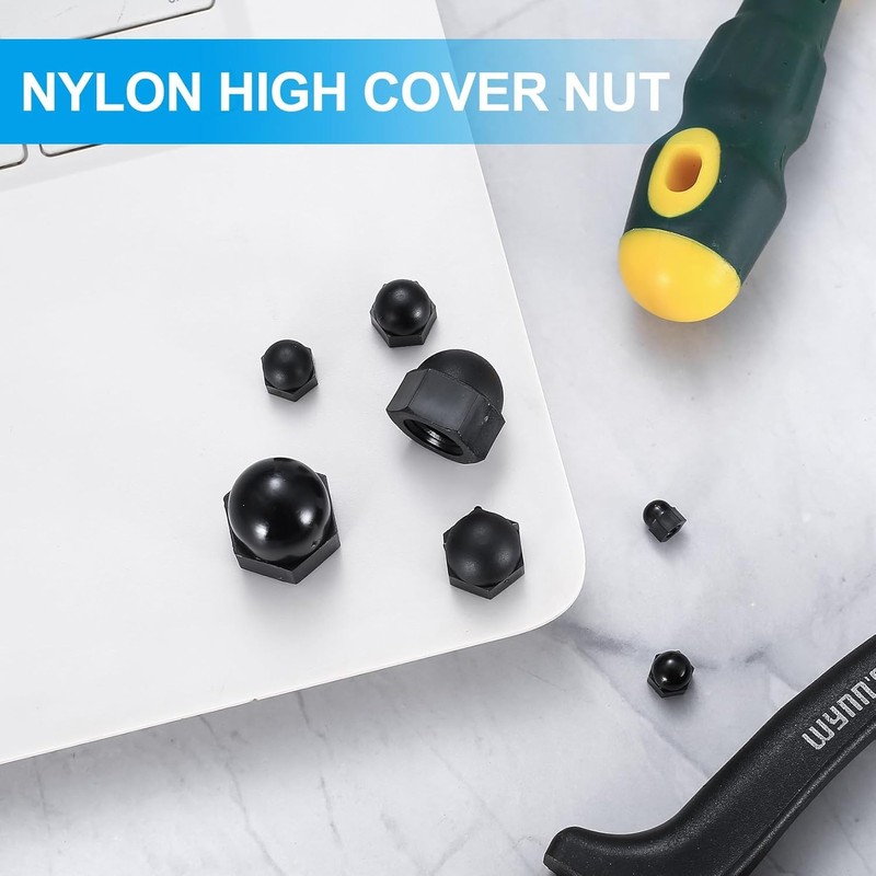 165 Piece Cap Nuts High Shape Set, Black Nylon Hexagonal