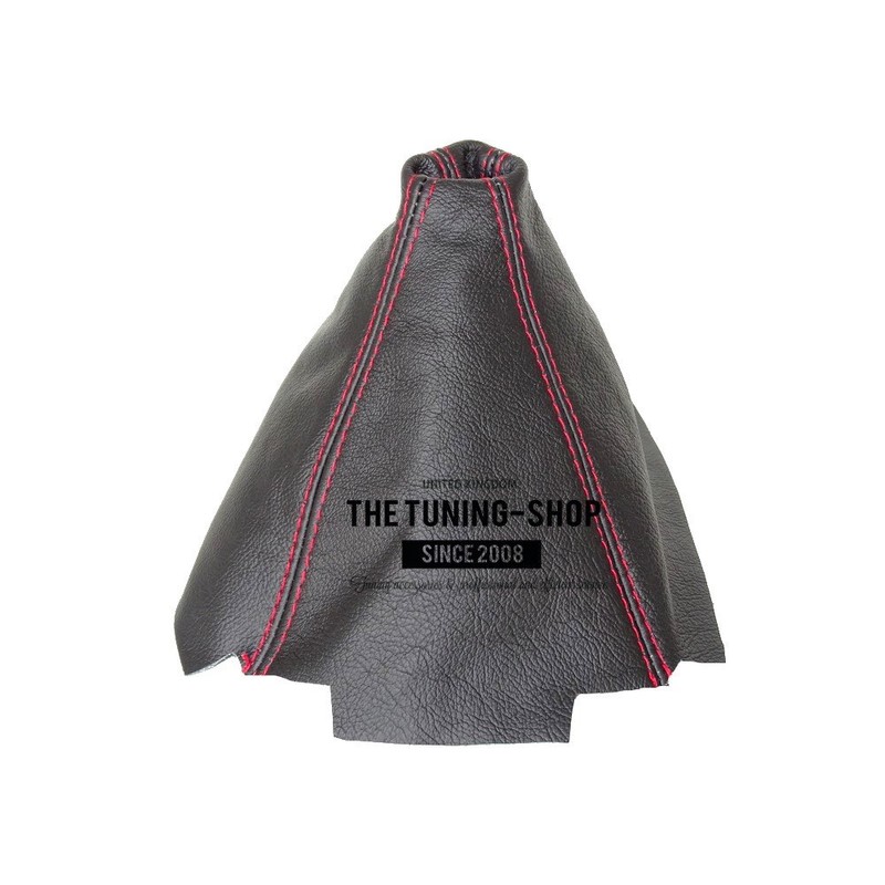 GEAR GAITER BLACK LEATHER WITH RED STITCHING