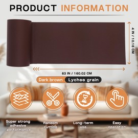 Fadoub Leather Repair Patch, 4 x 63In Self Adhesive Leather Repair Tape for Furniture, Vinyl Repair Tape for Repairing Vinyl, Couch, Sofa, Car Seats, Car Interior (Dark Brown)