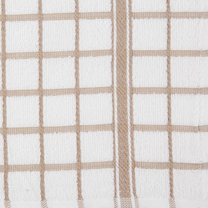 DII Basic Terry Collection Windowpane Dishtowel Set, 16x26, Stone, 4