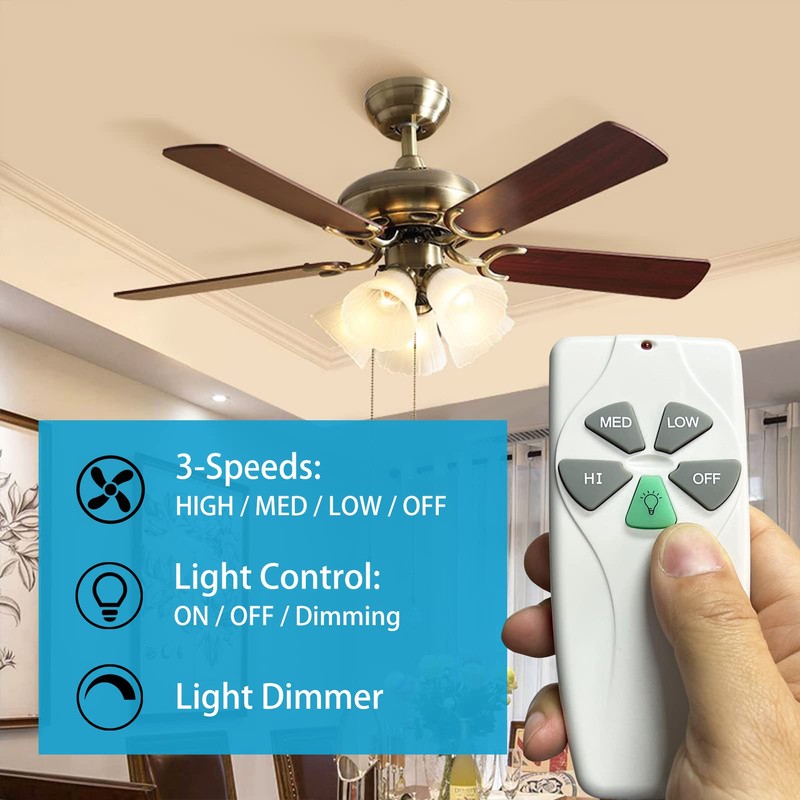 YukiHalu Universal Ceiling Fan Remote Control Kit, 3 Fan Speeds