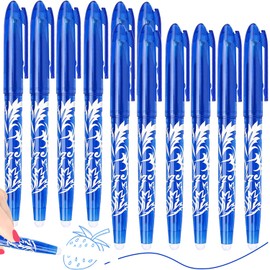 12 Erasable Pens Friction Pen Blue - Rub Out Pens Eraser Pen with Rubber, Erasable Gel Pens that Rub Out, Rubber Pen with Eraser Biro Pens for Kids Adults, Writing Pens for School Stationary Supplies