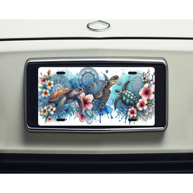 Twisted R Design Mandala Sea Turtle Aluminum Front License Plate