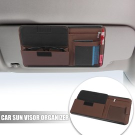 X AUTOHAUX Brown Car Truck Sun Visor Organizer Sunglasses Case Storage Pocket