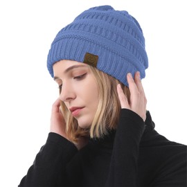 American Trends - Gorros de invierno para mujer, paquete de 4 gorras de punto, gruesas, holgadas, Azul/claro, Talla única
