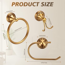 3 Pieces Set Antique Brass Bathroom Accessories, Toilet Paper Tissue Holder, Hand Towel Ring Hanger and Wall Clothing & Robe Double Hook, Wall Mounted Retro Heavy Duty Vintage Bathroom Hardwares