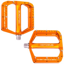 Burgtec Penthouse MK5 Flat Steel Axle MTB Pedals - Orange, Pair/Mountain Bike Wide Platform Trail Enduro Downhill Dirt Jump Freeride Cycling Part Cycle Ride Sticky Grip Pin Bicycle Component 9/16