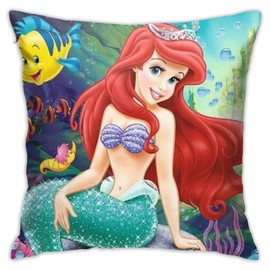 Cartoon Home Anime Bedroom Ariel Cushion Pillow Covers Mermaid Sofa Couch Decorative Square Little Throw Pillow Case 18x18 In