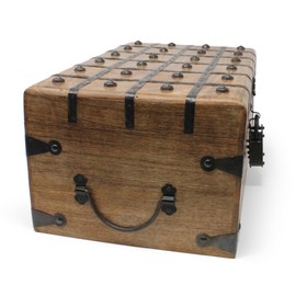 Nautical Cove Treasure Chest Wooden Box with Antique Iron Lock and Skeleton Key - Storage and Decor (X-Large 17 x 10 x 7.5)