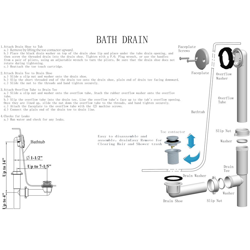 (1 Pack) Yariwiz 1-1/2" Matte Black Bathtub Tub Drain Kit