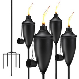 XINWXSS Home Garden Torch Set of 4, Large Capacity 22oz Outdoor Metal Torch Garden Décor, 61 in Upgraded Citronella Torches with 5-Prong Grounded Stake, Torches for Party Patio Pathway