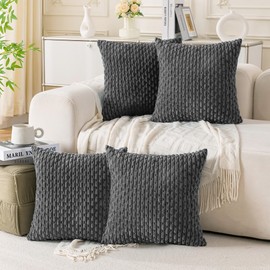 Cozoomy Set of 4 Dark Grey Decorative Throw Pillow Covers 22x22 Inch Corduroy Pillow Covers for Bed Couch Sofa Living Room Soft Square Cushion Cases
