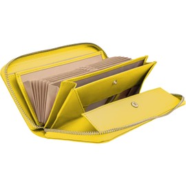 RafiCaro Women's Wallet, YKK Zipper, Cowhide Leather, Long Wallet, Green, Receipts and Coins, Box Type, Coin Through, Large Capacity, yellow