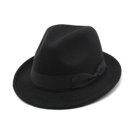 ASTRQLE Mens Manhattan Fedora Hat Felt Trilby Fedora Hat Short Brim Fedora Hat(Black)