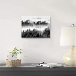TAR TAR STUDIO Foggy Forest Canvas Wall Art: Misty Mountain Nature Picture Landscape winter Prints Pine Tree Photo Decor for Living Room Bedroom Office