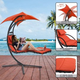 SWING Patio Hanging Chaise Swing Lounge Chair with Arc Stand - Orange