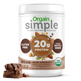 Orgain Organic Simple Vegan Protein Powder, Chocolate - 20g Plant Based Protein, Made with less Ingredients, No Artificial Sweeteners, Gluten Free, No Dairy or Lactose, 1.25 lb (Packaging May Vary)