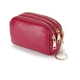 Women's Purse, Multilayer Coin Bag, Leather Purse, Women's Mini, Wallet with Zip, Simple Cute Purse, Spacious Wallet, red, Fonts