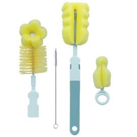 SEBIKAM 4-in-1 Baby Bottle Brush Set,Sponge Bottle Brush Cleaner Set with Nipple Cleaner,Straw Cleaning Brush,Long Handle Water Bottle Brush,for Cleaning Glass and Plastic Baby Nursing Bottles