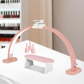 FAHKNS Half Moon Light for Nail Desk with Phone Holder, 28IN Folding Half-Moon Lamp with Shinning Diamond, LED Light for Manicure, Eyelash Extension, Tattooing, Craft, Pink