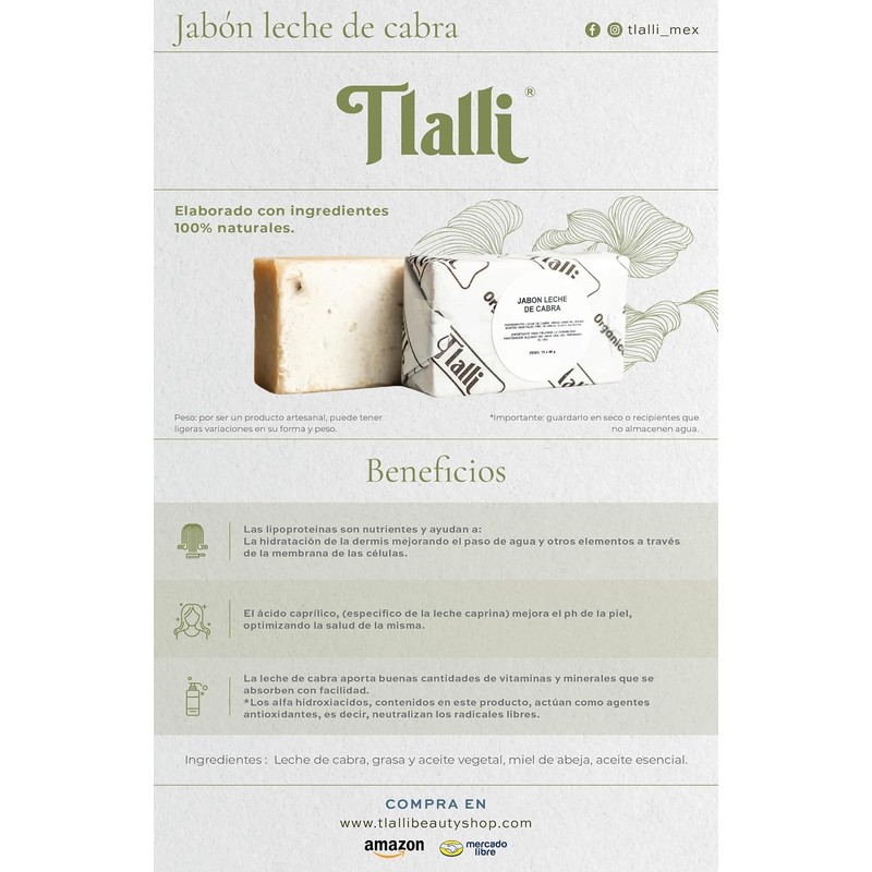 Tlalli Beauty - Jabón Corporal de Leche de Cabra con