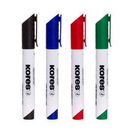 Kores - Coloured Whiteboard Marker Pens - K-Marker XW1, Round Tip with Low-Odour Ink - Dry Wipe Marker Pens - School Supplies, Office Supplies - Pack of 4 in Assorted Colours