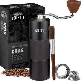COLETTI Crag Manual Coffee Grinder — Hand Coffee Grinder — CNC Burr Precision Hand Grind, Heavy Duty for Travel, Camping, Hiking & Adventure – Includes Brush [Black Coat]