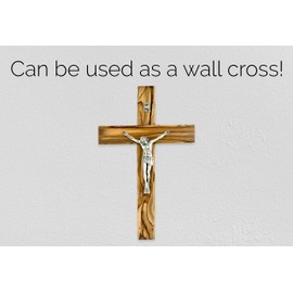 Catholic Standing OR Hanging Crucifix Cross, Certified Olive Wood Home Décor Table and Wall Cross from Jerusalem, Israel, Holy Land Tabletop Jesus Crucifixion Cross for Desk, Crucifijo Católico Cruz