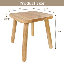 BEE&OAK Wooden Step Stools for Adults, Solid Rubber Wood Non-Slip Step Foot Stool, Heavy Duty 300 lbs One Step Stool for Bedroom, Bathroom, Kitchen,Outdoor (Natural, 11" (D) x 11"(W) x 11.8"(H))