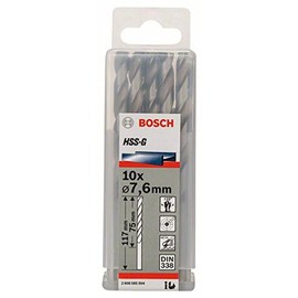 Bosch 2608585504 Din338 HSS-G Metal Drill Bit, 7.6mm x 75mm x 117mm, Silver, Pack of 10