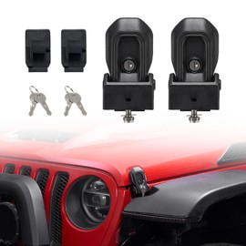 FieryRed Hood Lock Latch with Keys for Wrangler JL and Gladiator JT 2018-2024 Models, Anti-Theft Hood Latch Cover Catch Buckle Lock Kit, Black