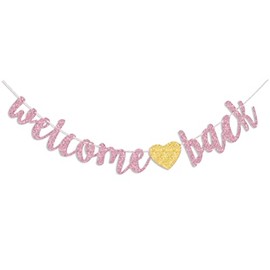 URYYRIT Welcome Back Banner Returning Home Party Paper Sign Teenager Homecoming Returning Home Retiring from The Army Decorations, Rose gold