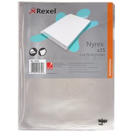 Rexel Nyrex Premium A4 Document Folder, Clear Embossed, 100mic, Cut Flush, L-Folder, Pack of 25, 12153