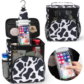 EIMMBD Hanging Shower Bag, Shower Caddy Portable Larger Capacity with Phone Storage, Upgraded Shower Caddy Hanging for College, Dorm,Travel, Gym, Camp, Mesh Shower Caddy for Women, Men(Cow)